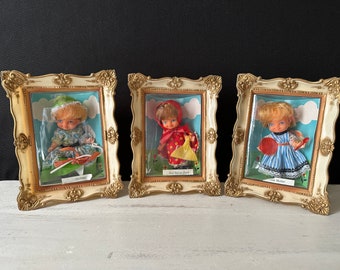 Adorable 1968 ARNOLD KUTTER Storybook Character “Picture Frame” Dolls – Red Riding Hood, Miss Muffett, & Little Bo Peep. Sold Separately