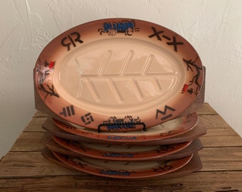 Rare NASCP Western Enamel Ware Chuckwagon Steak Plate With Wooden Plate Carriers