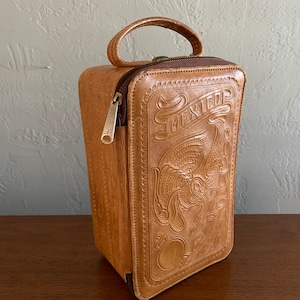 Vintage MEXICO Hand Tooled Leather Dopp Bag / Toiletry Case