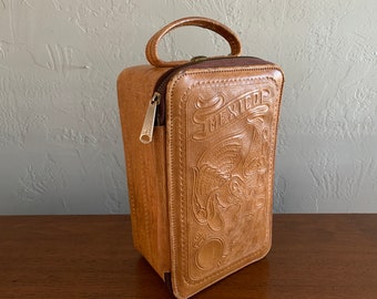 Vintage MEXICO Hand Tooled Leather Dopp Bag/Toiletry Case