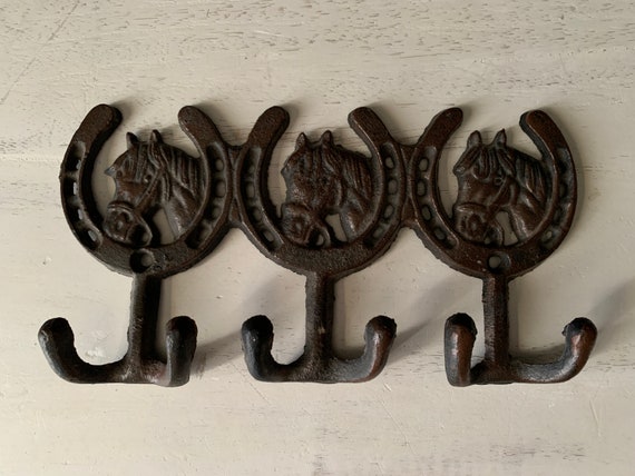 Horseshoe, Horse Head Western Coat Rack/wall Hanger Wrought Iron