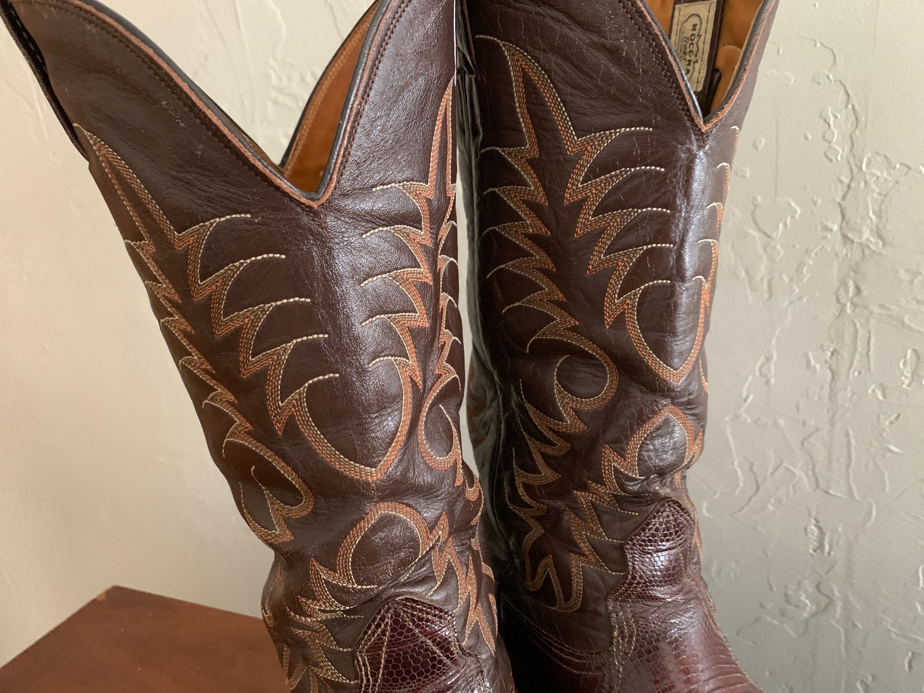 Vintage Nocona Cowboy Boots Texas Western Tan Leather Lizard Skin, Size 9 Help IDing Size on Dan Post and Skin on Nocona : r/cowboyboots main image 2