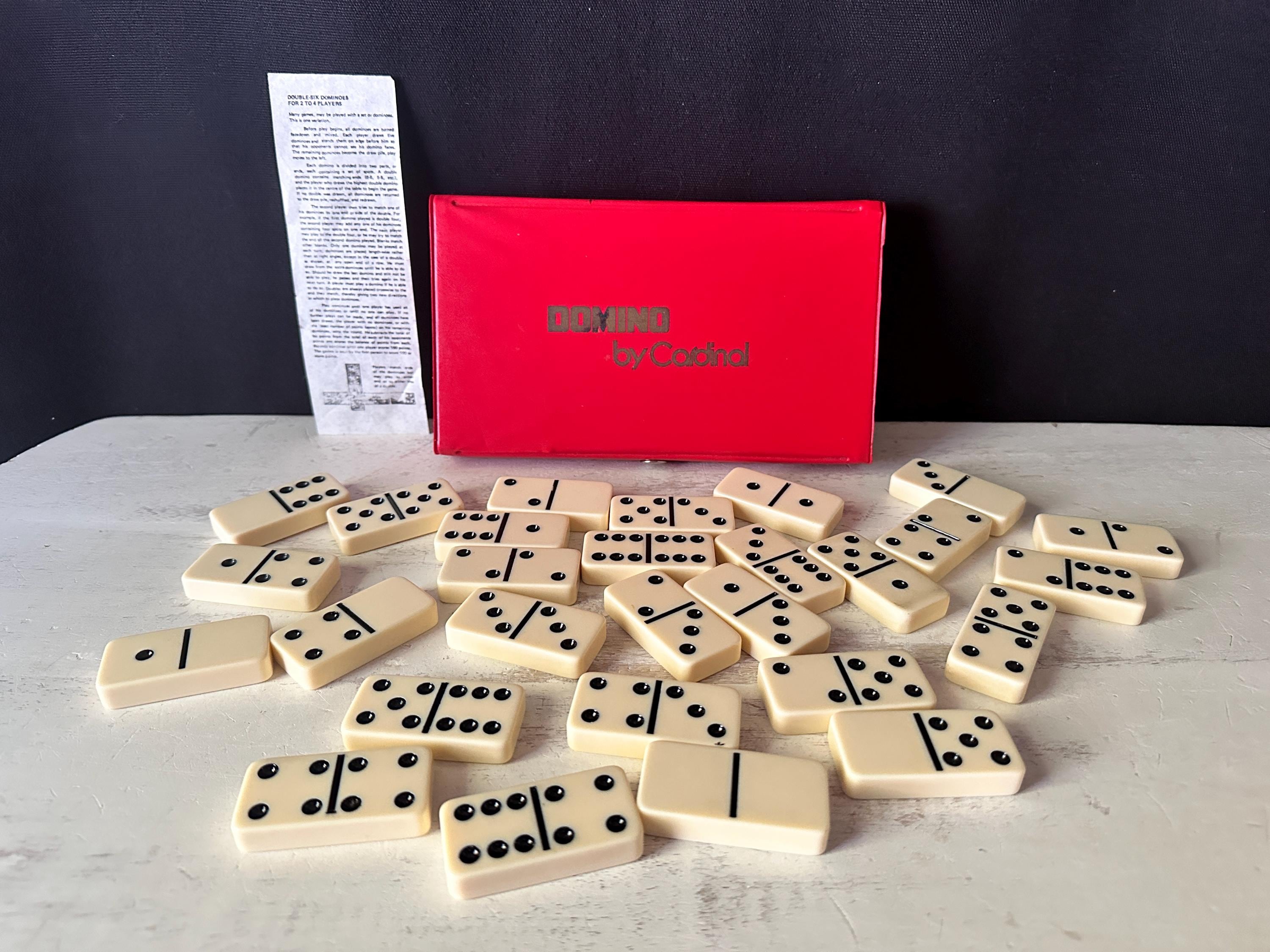 Vintage Double-six Domino Set by CARDINAL in Red Vinyl Snap-shut