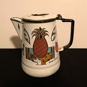 Vintage GEORGES BRIARD Enamel Stovetop Coffee Pot - Pineapple Design