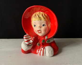 Vintage 1956 RUBENS Christmas Head Vase Planter Blonde Little Girl. #108B. Girl 308B