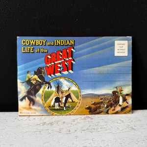 COWBOY und INDIAN LIFE of the Great West ausklappbare Souvenir Postkarte