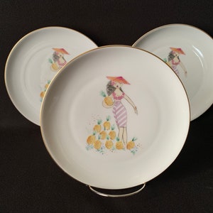 H & C Bavaria Germany Porcelain Small Plates Beautiful International Young Women Gathering Fruit image 4