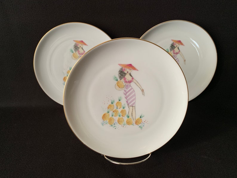 H & C Bavaria Germany Porcelain Small Plates Beautiful International Young Women Gathering Fruit image 4