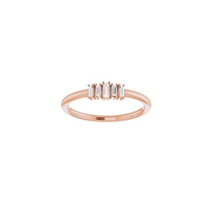 Baguette Diamond Ring, Stacking Ring, 14k Rose Gold, friendship diamond ring, right hand ring, bridal jewelry
