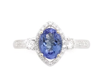 Tanzanite Engagement Ring, Oval, Marquise, Sapphire Alternative, Diamond Halo, Blue, Unique, conflict free