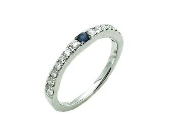 Sapphire and Diamond 18k White Gold Stacking Ring