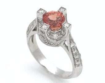 Orange Sapphire Crown Ring, unique engagement ring, crown ring, conflict free, diamonds, white gold