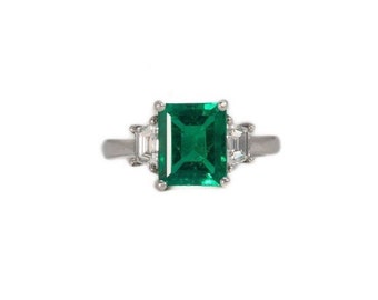 High Quality Colombian Emerald and Diamond Ring, Emerald Anniversary Ring, GIA Certified, Unique Diamond Ring, Platinum Emerald Ring
