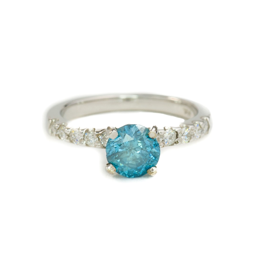 Blue Diamond Ring 1 Ct Diamond Ring Round Diamond Conflict - Etsy