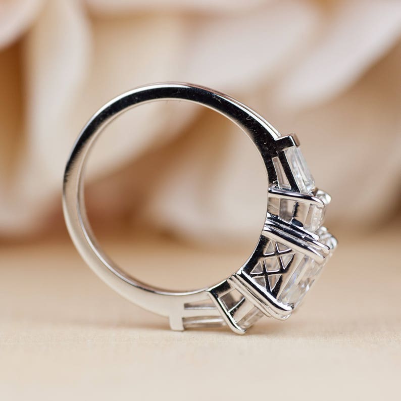 Asscher Cut Engagement Ring Forever One Moissanite Art Deco Etsy