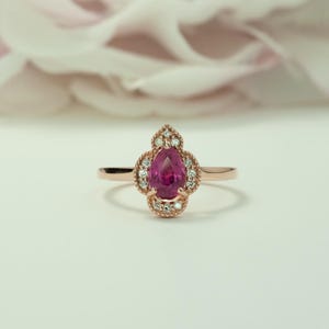 Pink Tourmaline Engagement Ring, October Birthstone, Gold Tourmaline Ring, 14k Rose Gold, Rubellite Tourmaline