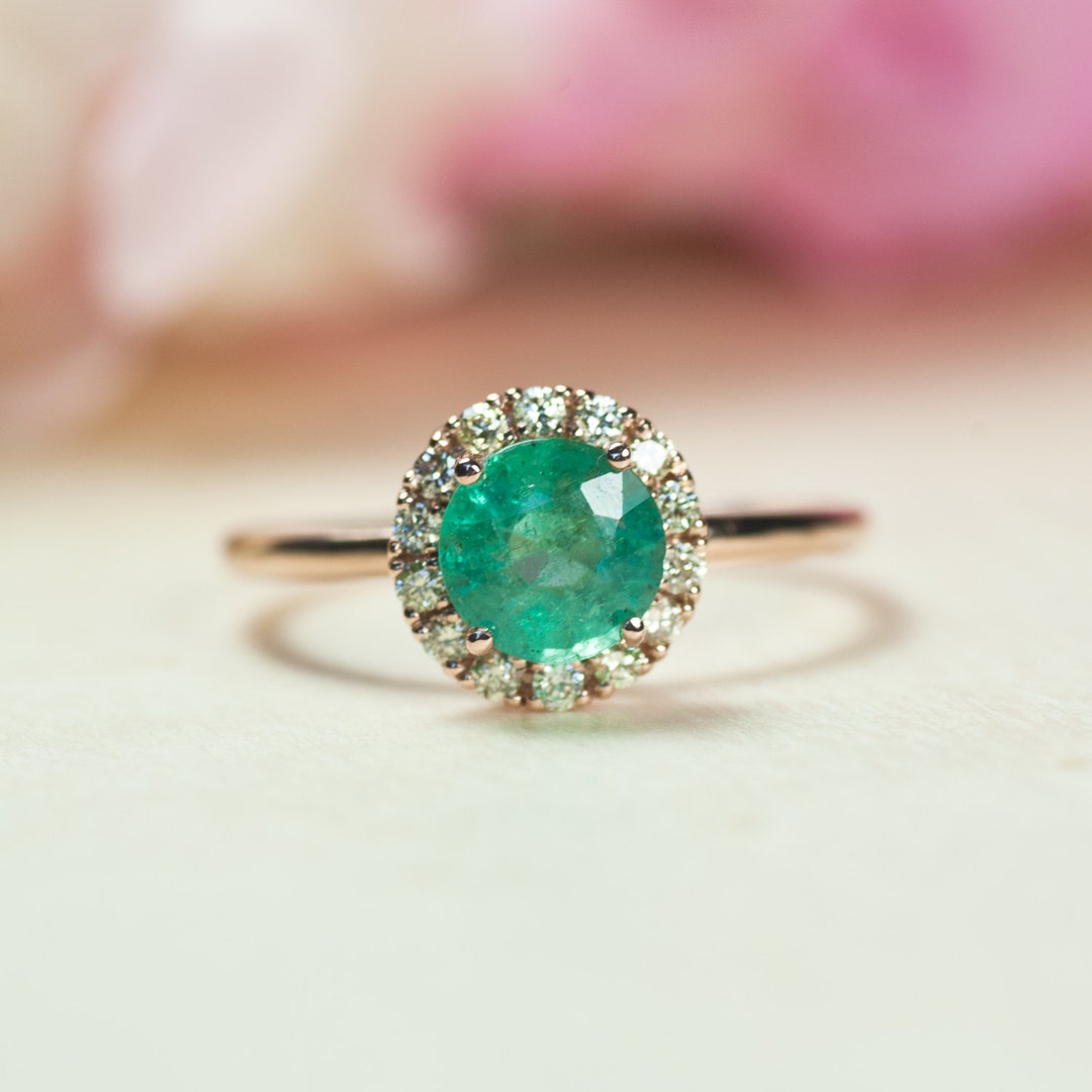 Natural Emerald Ring Rose Gold May Birthstone Colombian - Etsy