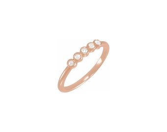 Rose Cut Diamond 14k Rose Gold Ring, 5 Stone Anniversary Ring