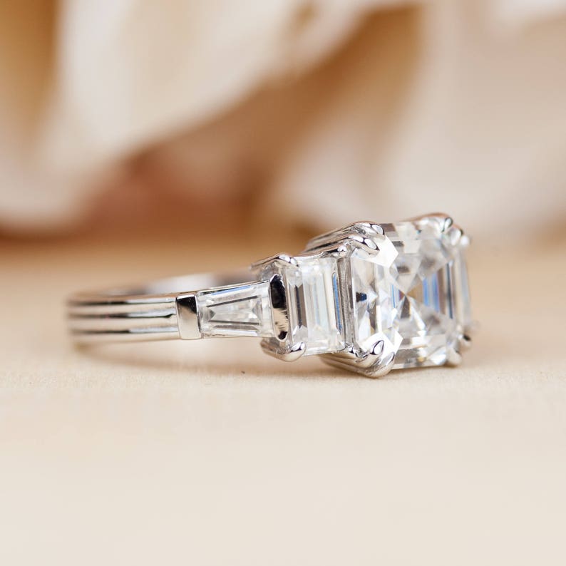 Asscher Cut Engagement Ring Forever One Moissanite Art Deco Etsy