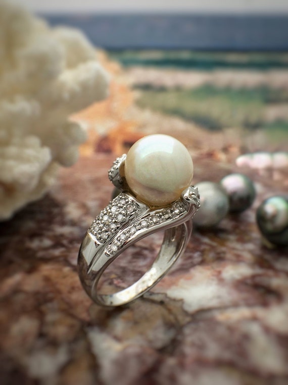 Pearl and diamond store engagement ring