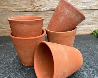 Set of 5 Vintage Victorian Handmade Terracotta Plant Pot | Antique Rustic Garden Decor.