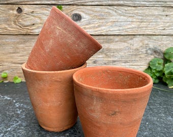 Set of 3 Vintage Victorian Handmade Terracotta Plant Pot | Antique Rustic Garden Decor.