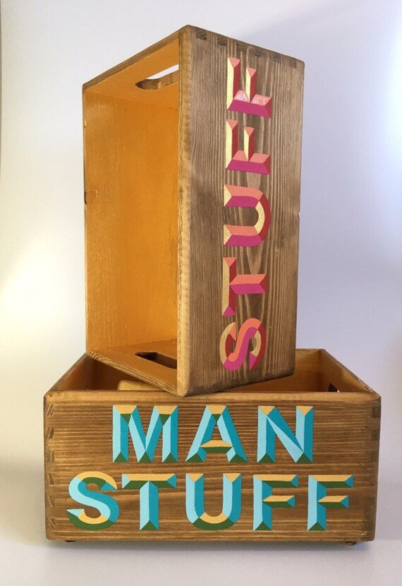 Custom Stuff Man Stuff Hand Painted Storage Box Medium Oak Etsy