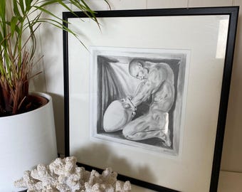 Original Framed Life Study Male Nude ‘Quiet Tension’