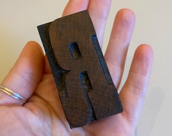 Antique Wooden Letterpress Printers - Letter R. Approx 6cm