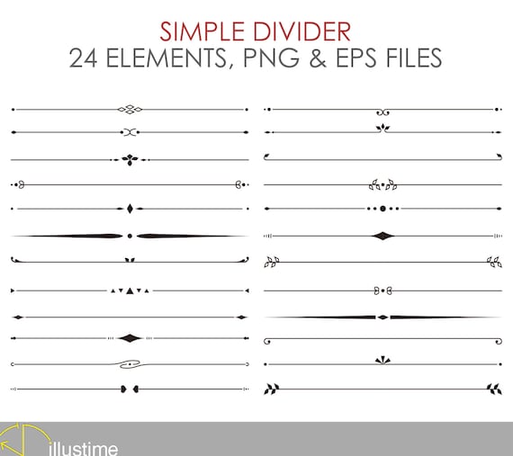 Simple Divider 24 Elements Eps Png Instant Download Etsy