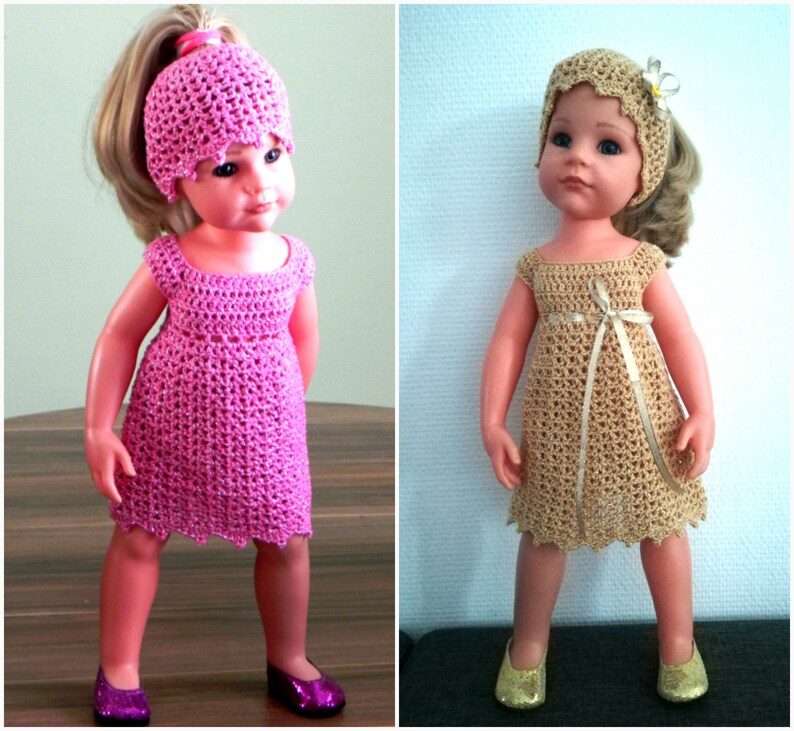 Häkelanleitung Puppenkleid Glamour für Puppen 45-50 cm Puppenkleidung häkeln Kleid Mütze für Puppen Puppenmütze Bild 1
