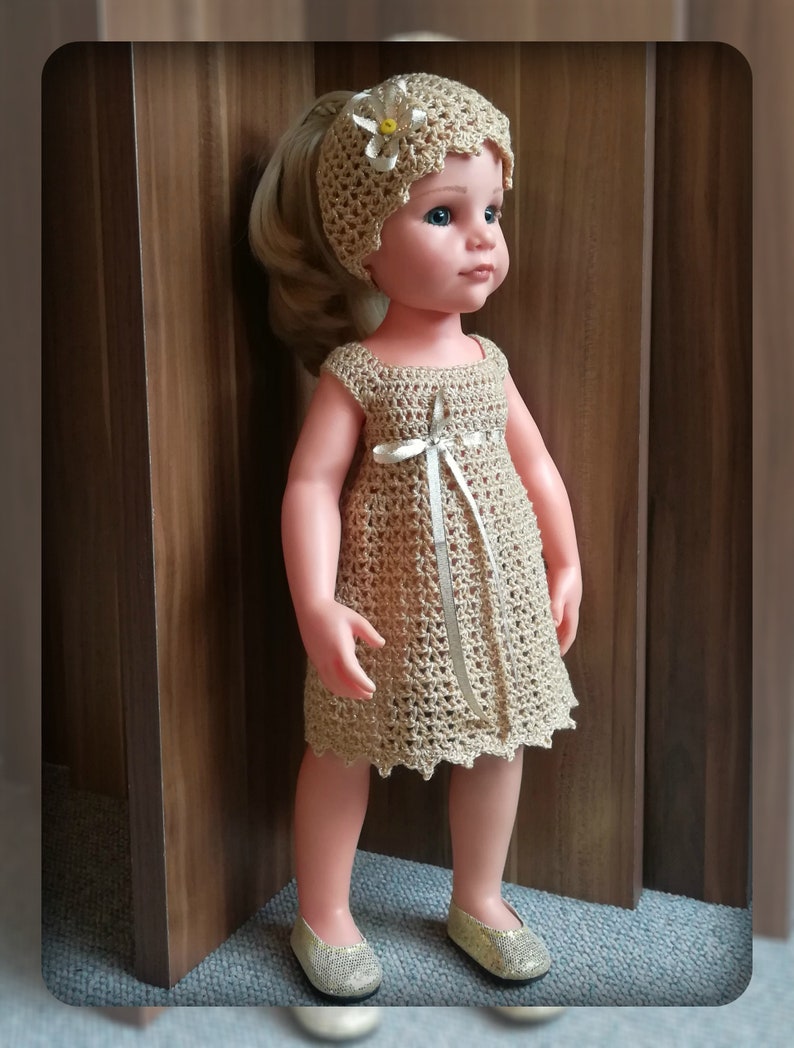 Häkelanleitung Puppenkleid Glamour für Puppen 45-50 cm Puppenkleidung häkeln Kleid Mütze für Puppen Puppenmütze Bild 2