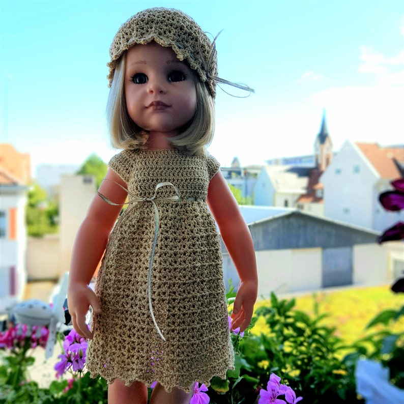 Häkelanleitung Puppenkleid Glamour für Puppen 45-50 cm Puppenkleidung häkeln Kleid Mütze für Puppen Puppenmütze Bild 5