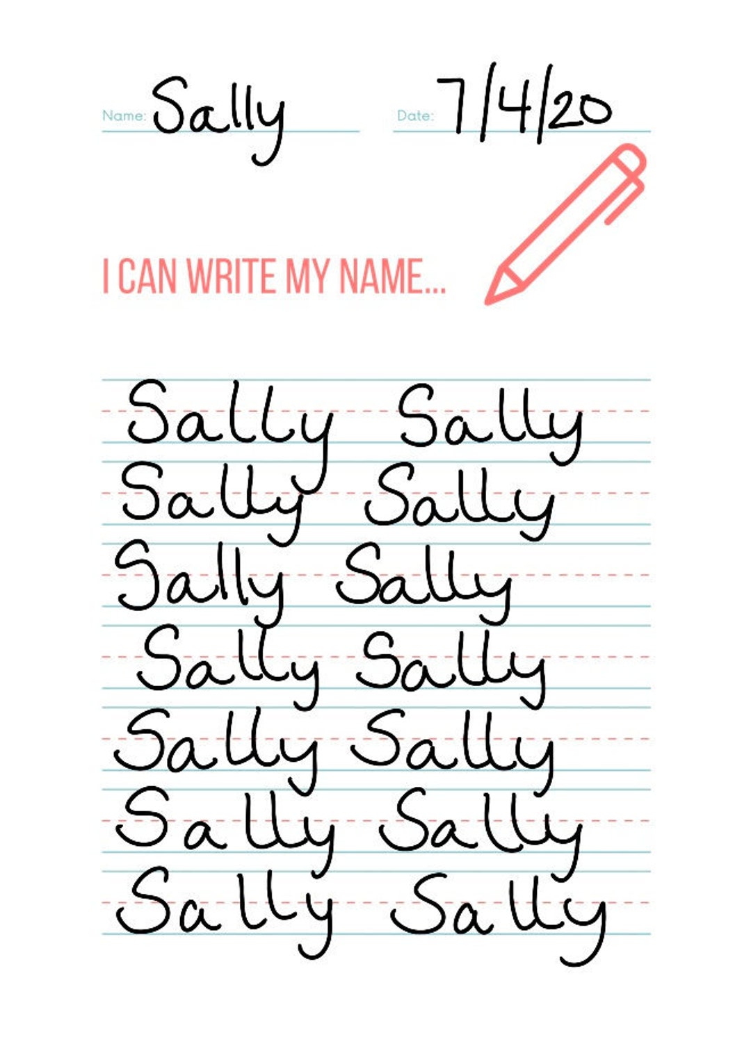 Printable Name Practice Page - Etsy