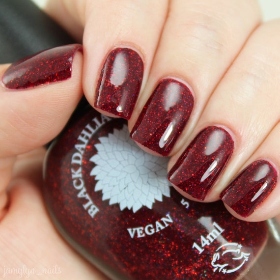 Tief Rot Gelee Nagellack Mit Rot Schwarz Holo Glitter Rote Etsy