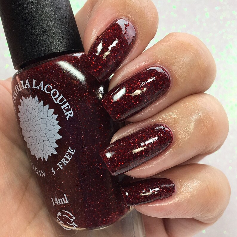 Deep Red Jelly Nail Polish With Red & Black Holo Glitter Red - Etsy