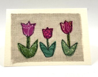 original textile art card Spring Tulip