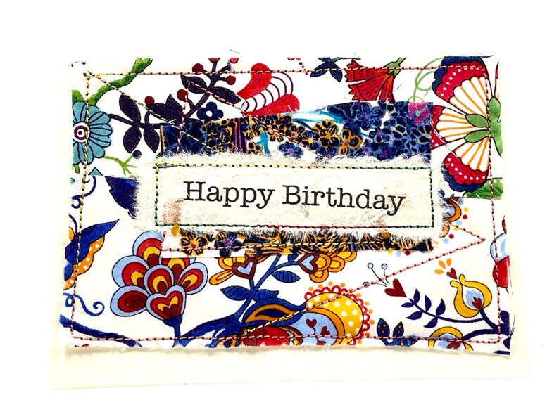 Carte d'anniversaire, carte faite main en tissu Liberty Tana Lawn, petite carte, carte d'art textile, carte d'anniversaire au Royaume-Uni, carte unique faite main, carte vierge image 8
