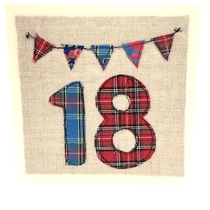 Tarjeta de cumpleaños número 18 hecha a mano en el Reino Unido, envío gratuito, tarjeta de cumpleaños, tarjeta de felicitación bordada a máquina original, tarjeta hecha a mano, tarjeta única hecha a mano