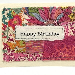 Carte d'anniversaire, carte faite main en tissu Liberty Tana Lawn, petite carte, carte d'art textile, carte d'anniversaire au Royaume-Uni, carte unique faite main, carte vierge image 1