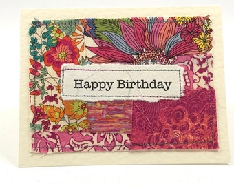 Birthday Card, Liberty Tana Lawn Fabric Handmade Card, Small Card, Textile Art card, Birthday Card UK, Unique Handmade Card, Blank Card