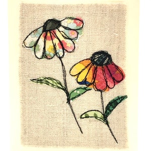 Petite carte, Carte Echinacea, Carte d'anniversaire au Royaume-Uni, Carte de remerciement, Carte originale brodée à la machine, Carte brodée en piqué libre, Carte en textile