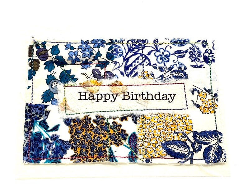 Carte d'anniversaire, carte faite main en tissu Liberty Tana Lawn, petite carte, carte d'art textile, carte d'anniversaire au Royaume-Uni, carte unique faite main, carte vierge image 5