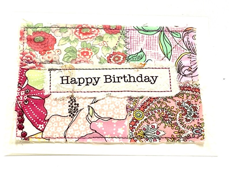 Carte d'anniversaire, carte faite main en tissu Liberty Tana Lawn, petite carte, carte d'art textile, carte d'anniversaire au Royaume-Uni, carte unique faite main, carte vierge image 10