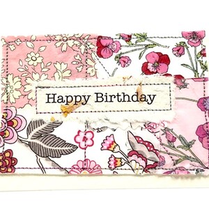 Carte d'anniversaire, carte faite main en tissu Liberty Tana Lawn, petite carte, carte d'art textile, carte d'anniversaire au Royaume-Uni, carte unique faite main, carte vierge image 3