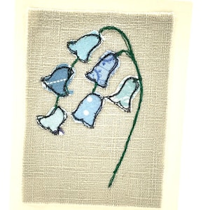 Lenteklokje kaart, handgemaakte kaart VK, originele machinaal geborduurde wenskaart, handgemaakte uit de vrije hand geborduurde kaart, kaart textielkunst