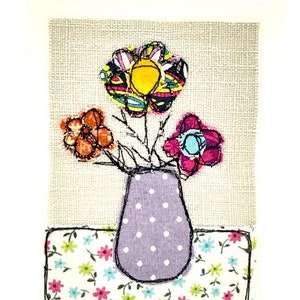 Blumen Karte, Handgemachte Karte, Kleine Karte, Handgefertigte Grußkarte, Handgefertigte Grußkarte, Handgefertigte Grußkarte, Unikat Textile Kunst Karte