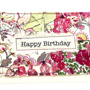 Carte d'anniversaire, carte faite main en tissu Liberty Tana Lawn, petite carte, carte d'art textile, carte d'anniversaire au Royaume-Uni, carte unique faite main, carte vierge image 2