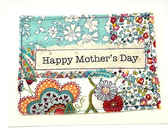 Mother's Day Card, Small Card (9cm x 11cm) Liberty Fabric Handmade Card, Original Hand crafted Card, Handmade Unique Card