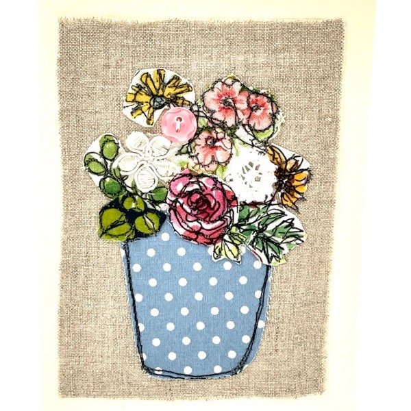 Handmade Flower Card, Mother's Day Card, Original Machine Embroidered Greeting Card, Birthday Card, Handmade, Textile Art card